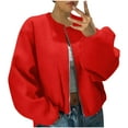 thumbnail image 1 of Womens Cropped Bomber Jackets Trendy Casual Collarless Long Sleeve Pea Coat Zip Up Fall Crop Jacket, 1 of 2