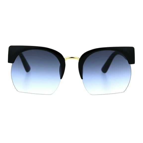 Womens Cropped Botton Half Horn Rim High Temple Chic Sunglasses Black Blue