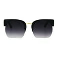 thumbnail image 1 of Womens Cropped Botton Half Horn Rim High Temple Chic Sunglasses Black Smoke, 1 of 4