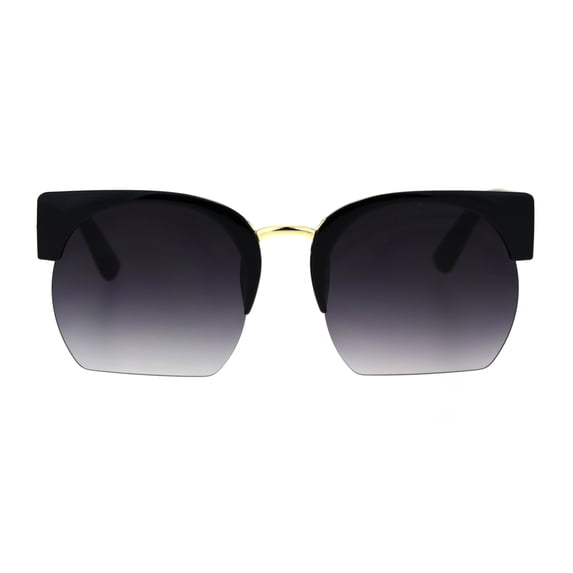 Womens Cropped Botton Half Horn Rim High Temple Chic Sunglasses Black Smoke