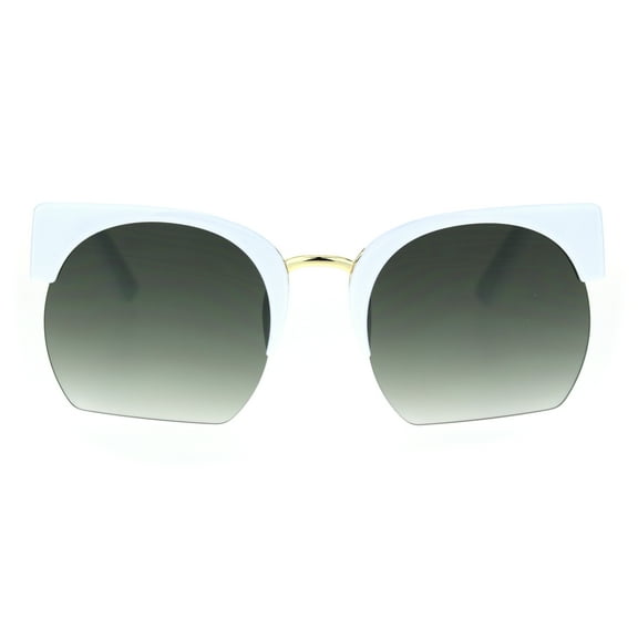 Womens Cropped Botton Half Horn Rim High Temple Chic Sunglasses White Green