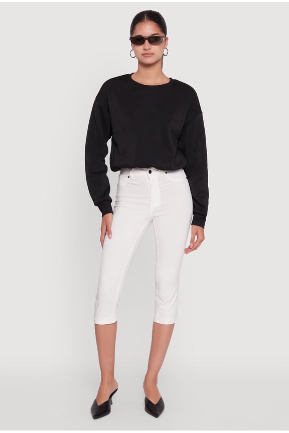 Women's Cropped Bubble Hem Long Sleeve Sweatshirt