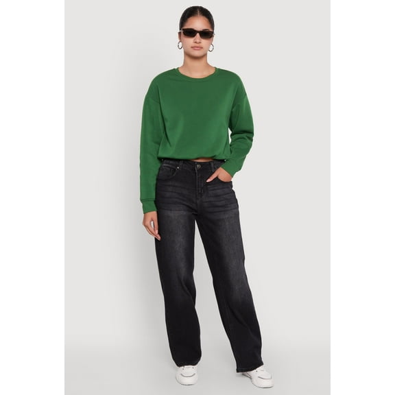 Womens Cropped Bubble Hem Long Sleeve Sweatshirt