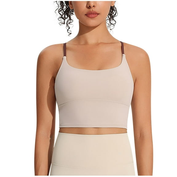 Womens Cropped Camisoles, Tank Tops with Built in Bras Padded Summer Lightweight Slimming Fit Crewneck Spaghetti Strap Cami Tops S-XL