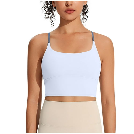 Womens Cropped Camisoles, Tank Tops with Built in Bras Padded Summer Lightweight Slimming Fit Crewneck Spaghetti Strap Cami Tops S-XL