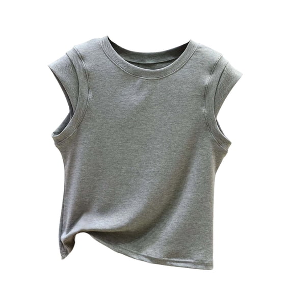 Womens Cropped Cap Sleeve Tank Tops Summer Casual Loose Fit Basic Tee Shirts Workout Muscle Tanks For Women
