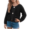 thumbnail image 1 of Womens Cropped Cardigan 2025 Trendy Chunky Knit Button Down Outerwear Fall Winter Crochet Sweaters with Pockets, 1 of 8