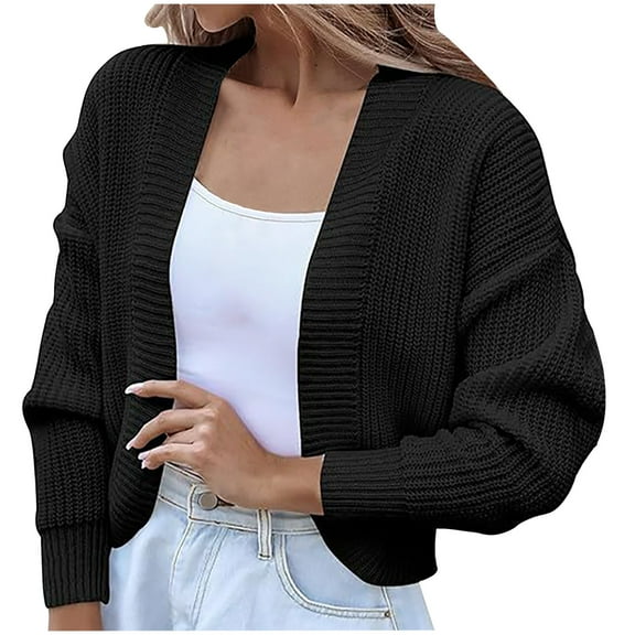 Womens Cropped Cardigan Bolero Shrugs for Dresses Knit Open Front Jacket Long Sleeve Sweater Coats