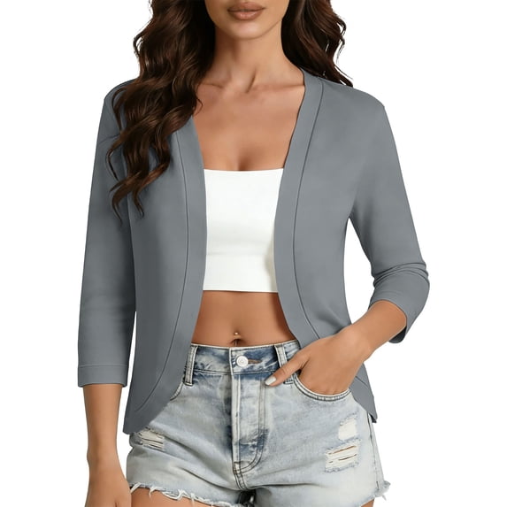 Womens Cropped Cardigan Draped 3/4 Sleeve Lightweight Open Front Shrug Sweater