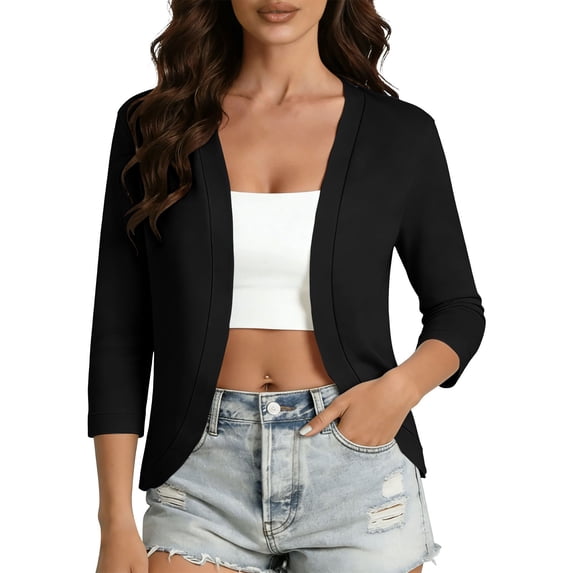 Womens Cropped Cardigan Draped 3/4 Sleeve Lightweight Open Front Shrug Sweater