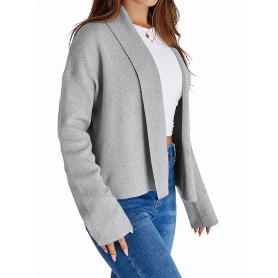 Womens Cropped Cardigan Open Front Shawl Fall Trendy Long Sleeve Sweater Jacket Dark Gray M