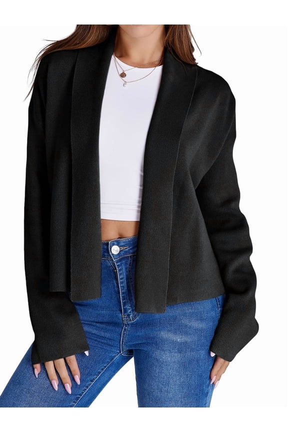 Womens Cropped Cardigan Open Front Shawl Fall Trendy Long Sleeve Sweater Jacket Black M