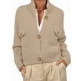 thumbnail image 1 of Womens Cropped Cardigan Sweaters Button Up Chunky Knit Long Sleeve Stand Collar Open Front Loose Jackets Apricot XL, 1 of 7