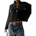 thumbnail image 1 of Womens Cropped Cardigan Sweaters Button Up Chunky Knit Long Sleeve Stand Collar Open Front Loose Jackets Black L, 1 of 7