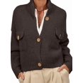 thumbnail image 1 of Womens Cropped Cardigan Sweaters Button Up Chunky Knit Long Sleeve Stand Collar Open Front Loose Jackets Brown M, 1 of 7