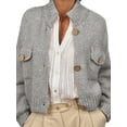 thumbnail image 1 of Womens Cropped Cardigan Sweaters Button Up Chunky Knit Long Sleeve Stand Collar Open Front Loose Jackets Gray M, 1 of 8