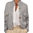 thumbnail image 1 of Womens Cropped Cardigan Sweaters Button Up Chunky Knit Long Sleeve Stand Collar Open Front Loose Jackets Gray M, 1 of 8