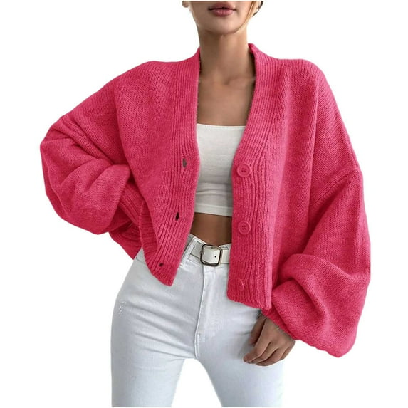 Womens Cropped Cardigan Sweaters, Fall Cardigan for Women Lightweight Casual Knitted Button Down Long Sleeve Coverups Coats S-L