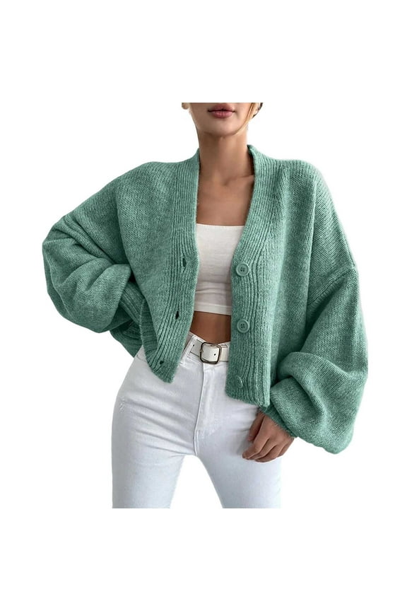 Womens Cropped Cardigan Sweaters, Fall Cardigan for Women Lightweight Casual Knitted Button Down Long Sleeve Coverups Coats S-L