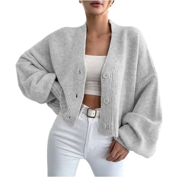 Womens Cropped Cardigan Sweaters, Fall Cardigan for Women Lightweight Casual Knitted Button Down Long Sleeve Coverups Coats S-L