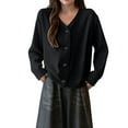 thumbnail image 1 of Womens Cropped Cardigans Fall V-Neck Long Sleeve Solid Button Down Open Front Bolero Coat, 1 of 6