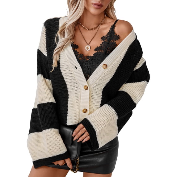 Womens Cropped Cardigans Sweaters Button Down V Neck Long Sleeve Waffle Knit Open Front Soft Knit Cardigans Sweater