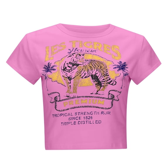 Womens Cropped Graphic Tees Trendy Short Sleeve Tiger Printed Tshirts Casual Slim Fit Going out Summer Tops Red 0730*crop tops L
