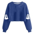 thumbnail image 1 of Womens Cropped Halloween Sweatshirts Fashion Ghost Graphic Pullover Shirts Cute Long Sleeve Trendy Clothes Blue, M, 1 of 4