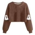 thumbnail image 1 of Womens Cropped Halloween Sweatshirts Fashion Ghost Graphic Pullover Shirts Cute Long Sleeve Trendy Clothes Brown, M, 1 of 4