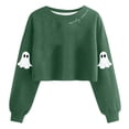 thumbnail image 1 of Womens Cropped Halloween Sweatshirts Fashion Ghost Graphic Pullover Shirts Cute Long Sleeve Trendy Clothes Green, M, 1 of 5
