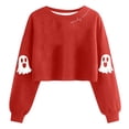 thumbnail image 1 of Womens Cropped Halloween Sweatshirts Fashion Ghost Graphic Pullover Shirts Cute Long Sleeve Trendy Clothes Red, XL, 1 of 4