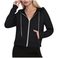 thumbnail image 1 of Womens Cropped Hooded Sweatshirts, Zip Up Hoodies for Women Fall Fashion Loose Fit Solid Color Long Sleeve Pullover with Pockets, 1 of 8