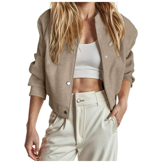 Womens Cropped Jacket Button Down Long Sleeve Winter Casual Coats Outerwear Women Autumn Winter Cropped