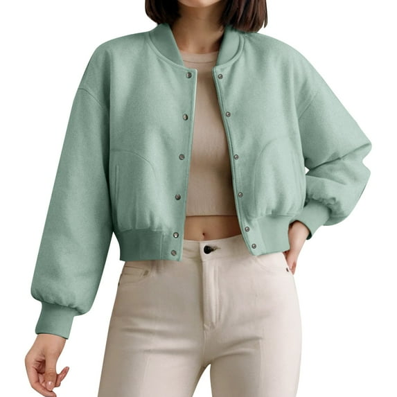 Womens Cropped Jacket Button Down Long Sleeve Winter Casual Coats Outerwear