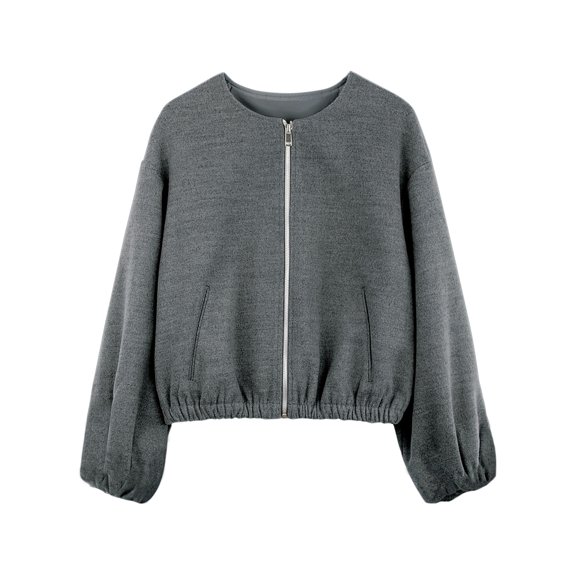 Womens Cropped Jacket Casual Zip Up Varsity Jackets Trendy Outwear Coats with Welt Pockets Gray XL