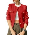 thumbnail image 1 of Womens Cropped Jacket Collarless Button Down Business Casual Fall Outfits Winter Coats Red L, 1 of 9