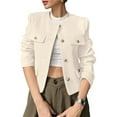 thumbnail image 1 of Womens Cropped Jacket Collarless Button Down Business Casual Fall Outfits Winter Coats White S, 1 of 10