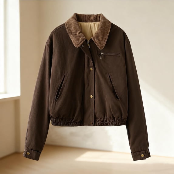 Womens Cropped Jacket Contrast Collar Utility Coat Cargo Jacket Barn Jacket Outwear with Pockets Cute Jackets For Women