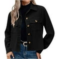 thumbnail image 1 of Womens Cropped Jacket Corduroy Button Down Long Sleeve Coats Lightweight Crop Shackets Trendy Outfits All Winter Outwear, 1 of 4