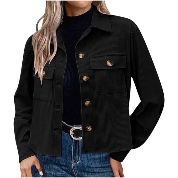 Womens Cropped Jacket Corduroy Button Down Long Sleeve Coats Lightweight Crop Shackets Trendy Outfits All Winter Outwear