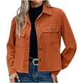 thumbnail image 1 of Womens Cropped Jacket Corduroy Button Down Long Sleeve Coats Lightweight Crop Shackets Trendy Outfits All Winter Outwear, 1 of 4