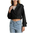 thumbnail image 1 of Womens Cropped Jacket Long Sleeve Belted Trench Coat Double Regular Fit Solid Fall Outerwear, 1 of 5