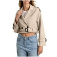 thumbnail image 1 of Womens Cropped Jacket Long Sleeve Belted Trench Coat Double Regular Fit Solid Fall Outerwear, 1 of 5