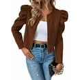 thumbnail image 1 of Womens Cropped Jacket Long Sleeve Zipper Up Coat Outwear Fall Outfit Shackets Dark Brown L, 1 of 7