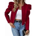 thumbnail image 1 of Womens Cropped Jacket Long Sleeve Zipper Up Coat Outwear Fall Outfit Shackets Red M, 1 of 5
