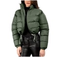 thumbnail image 1 of Womens Cropped Jacket Winter Puffer Jacket Oversized Loose Short Down Zip Up Shacket Jacket High Neck Peacoat Drawstring Overcoat Trendy Personality Coats(Army Green,S), 1 of 7