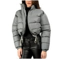 thumbnail image 1 of Womens Cropped Jacket Winter Puffer Jacket Oversized Loose Short Down Zip Up Shacket Jacket High Neck Peacoat Drawstring Overcoat Trendy Personality Coats(Gray,S), 1 of 7