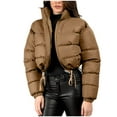 thumbnail image 1 of Womens Cropped Jacket Winter Puffer Jacket Oversized Loose Short Down Zip Up Shacket Jacket High Neck Peacoat Drawstring Overcoat Trendy Personality Coats(Khaki,M), 1 of 7
