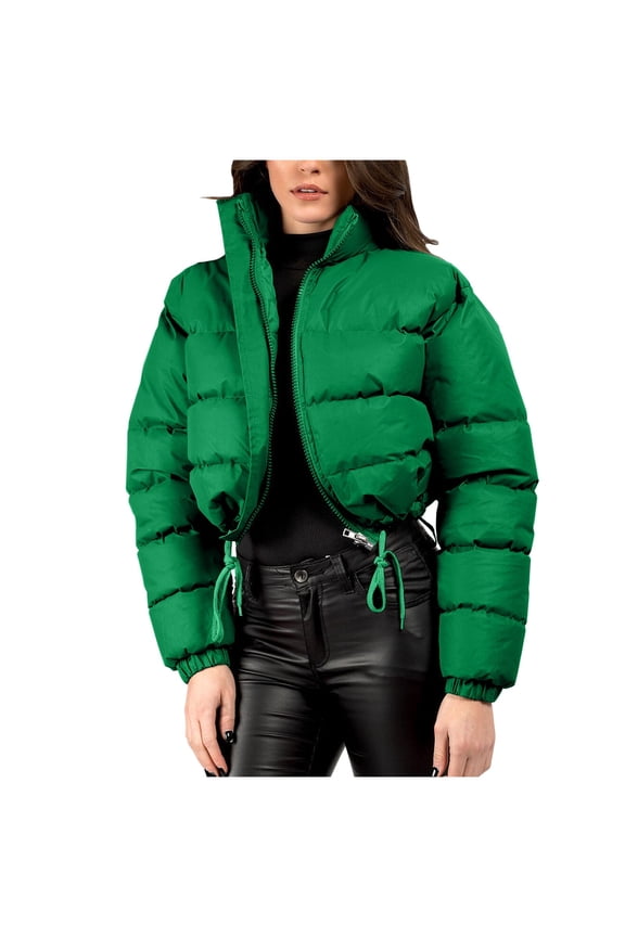 Womens Cropped Jacket Winter Puffer Jacket Oversized Loose Short Down Zip Up Shacket Jacket High Neck Peacoat Drawstring Overcoat Trendy Personality Coats