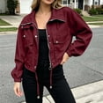 thumbnail image 1 of Womens Cropped Jacket Zip Up Lightweight Bomber Jacket Utility Anorak Coat With Pockets (Red XL), 1 of 5